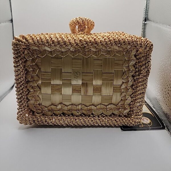 Vtg Straw Wicker Casket Basket Trinket Box Boho Decor - Image 5