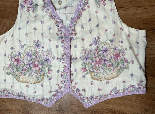 VTG Vest XL Cottagecore Pastel Spring Floral Country Basket Boho Indie Handmade - Image 2