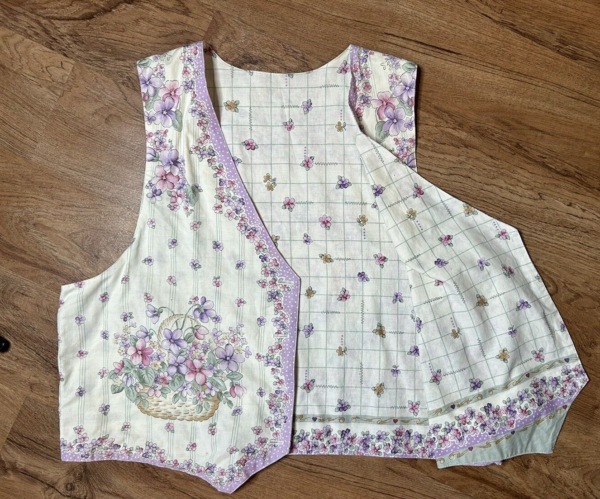 VTG Vest XL Cottagecore Pastel Spring Floral Country Basket Boho Indie Handmade - Image 4