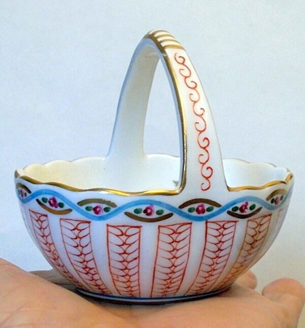 VTG VISTA ALEGRE VA PORTUGAL Ceramic BASKET Miniature Hand Ptd - Image 2