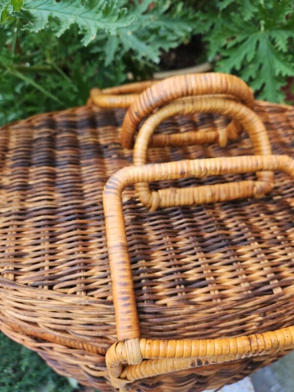 VTG Woven Wicker Rattan Bamboo Asian BOHO Picnic Storage Basket Purse PATINA - Image 3