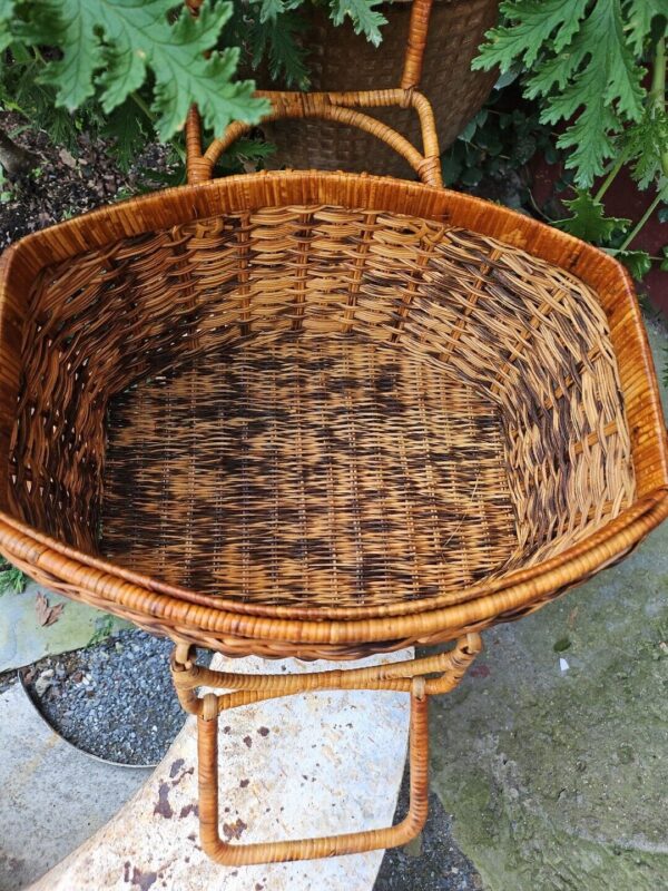 VTG Woven Wicker Rattan Bamboo Asian BOHO Picnic Storage Basket Purse PATINA - Image 5