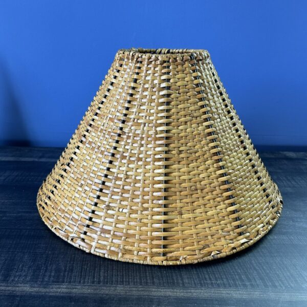 VTG Woven Wicker Rattan Lampshade 15" x 9” Tan Brown Tropical Beach Lamp Shade