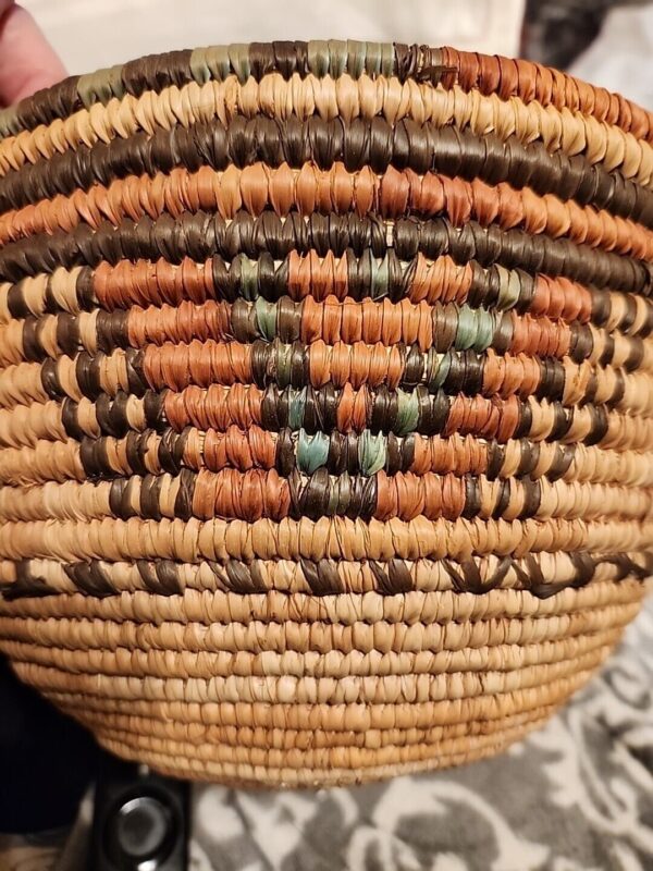 VTG.WEST AFRICAN COIL EARTH TONE COLORS BOHO BASKET HANDMADE WOVEN 6" H × 10.5" - Image 2