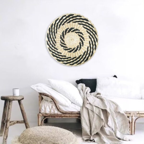 Wall Basket Boho Wall Hanging Rattan Flat Round Wicker Woven For Home Ornaments - Image 4