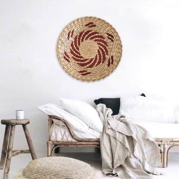 Wall Basket Boho Wall Hanging Rattan Flat Round Wicker Woven For Home Ornaments - Image 5