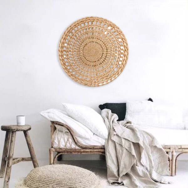 Wall Basket Boho Wall Hanging Rattan Flat Round Wicker Woven For Home Ornaments - Image 6