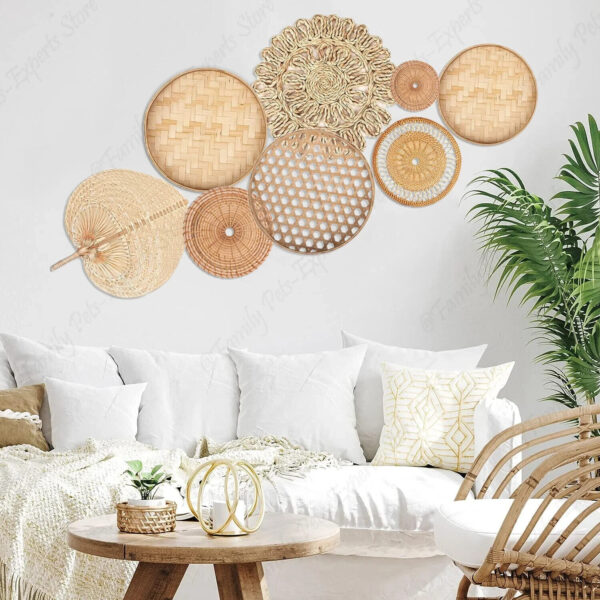 Wall Basket Decor Boho Rattan Round Natural Handmade Farmhouse Bed / Living Room