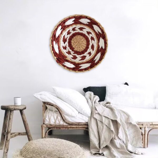 Wall Basket Decor Boho Wall Hanging Decor Rattan Wall Decor Flat Round Wicker - Image 3