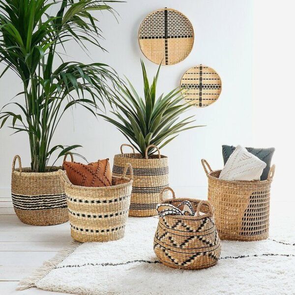 Wall Basket Gallery Wall SetX3 Boho Chic Bamboo Mid Century Ethnic Decor Large - Image 2