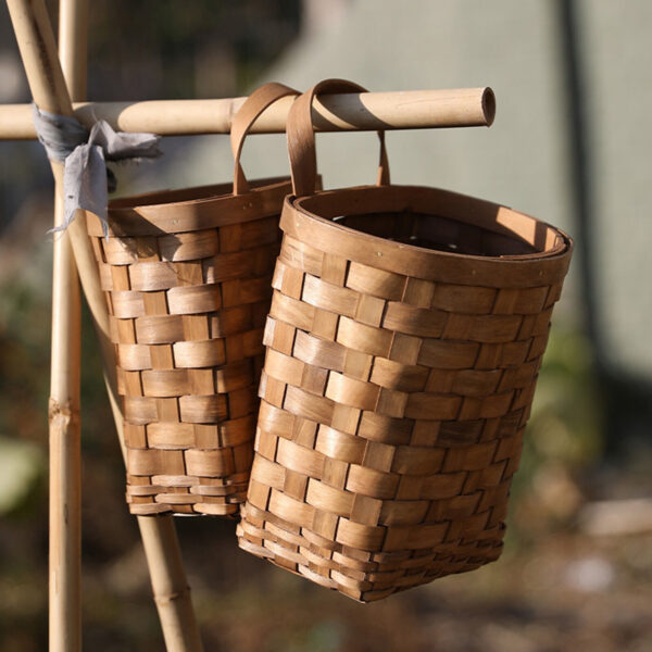 Wall Hanging Pocket Basket Woven Woodchip Wicker Portable Kitchen Farmhouse - Image 4