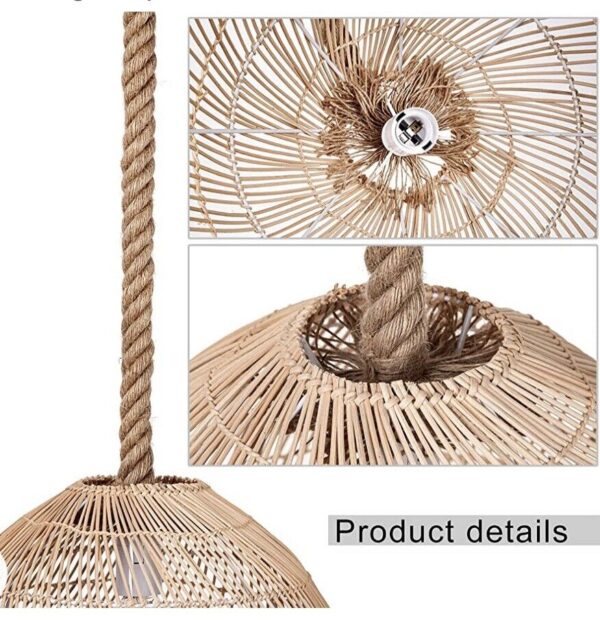 WalmHomie Hand Woven Pendant Light Rattan Lamp Shade,Rope Lamp - Image 5