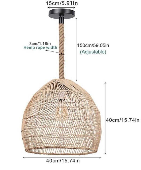 WalmHomie Hand Woven Pendant Light Rattan Lamp Shade,Rope Lamp - Image 6