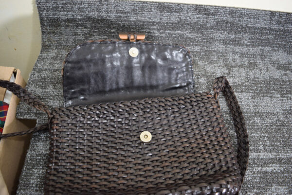 Walter Katten Basket Woven Leather Crossbody Bag Brown 70s Italy Boho Vintage - Image 2