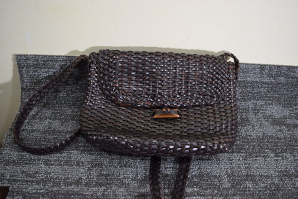 Walter Katten Basket Woven Leather Crossbody Bag Brown 70s Italy Boho Vintage