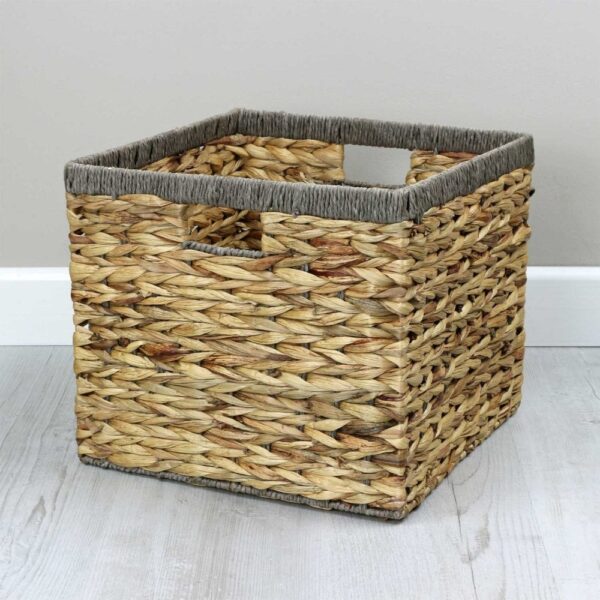 Water Hyacinth Grey Rope Border Storage Cube