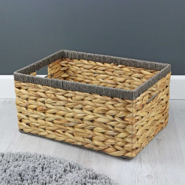 Water Hyacinth Grey Rope Rectangular Basket