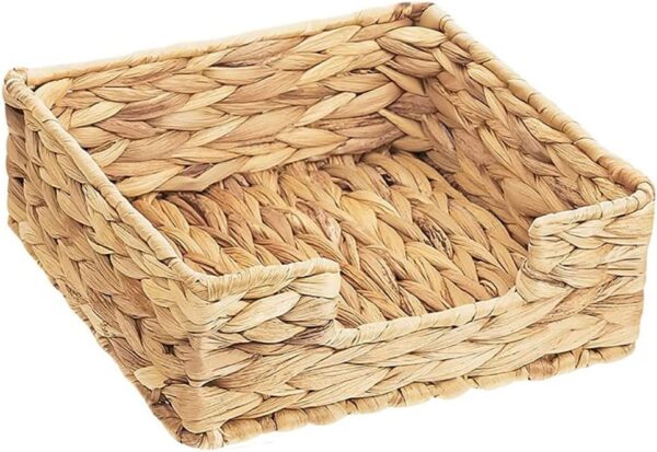 Water Hyacinth Napkin Holder, Rattan Napkin Holder for Tables, Napkin Basket Decorative Wicker Napkin Tray 7 ½"L x 7 ½"W x 2 ¾"H for Kitchen, Bathroom, Living Room