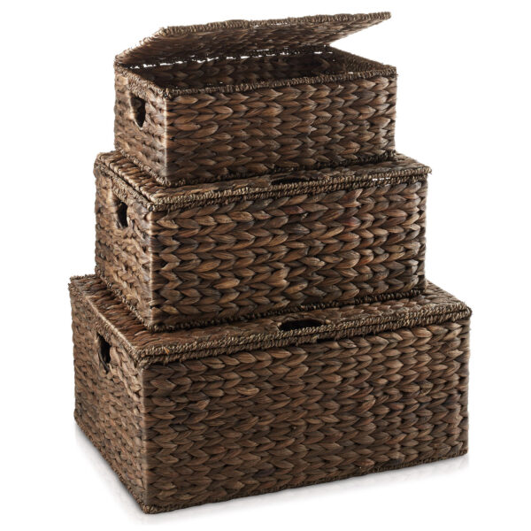 Water Hyacinth Storage Baskets with Lids, Rectangular Woven Wicker Tote Bins - Image 3