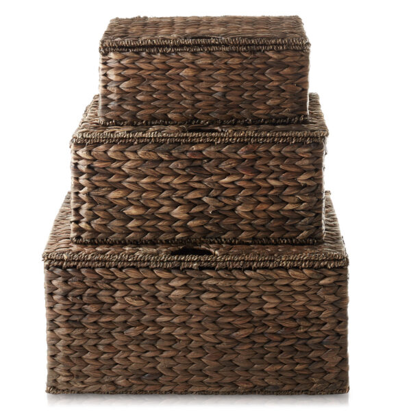 Water Hyacinth Storage Baskets with Lids, Rectangular Woven Wicker Tote Bins - Image 4