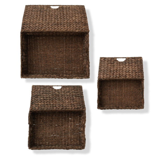 Water Hyacinth Storage Baskets with Lids, Rectangular Woven Wicker Tote Bins - Image 6