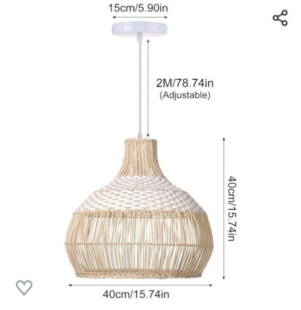 White Rattan Pendant Light, Wicker Hanging Ceiling Light Chandelier, 15.7x15x7 - Image 5