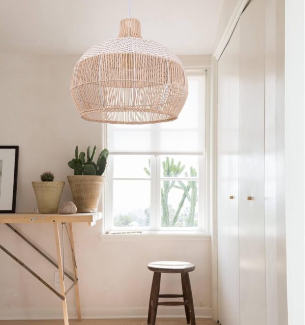 White Rattan Pendant Light Woven Rattan Lampshade Woven Hanging Ceiling Lighting - Image 4