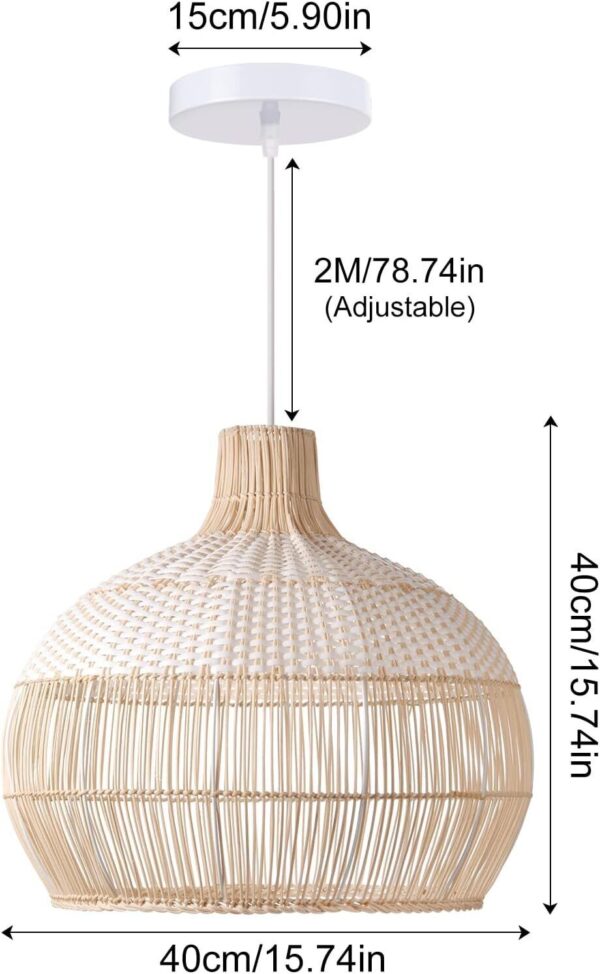 White Rattan Pendant Light Woven Rattan Lampshade Woven Hanging Ceiling Lighting - Image 6