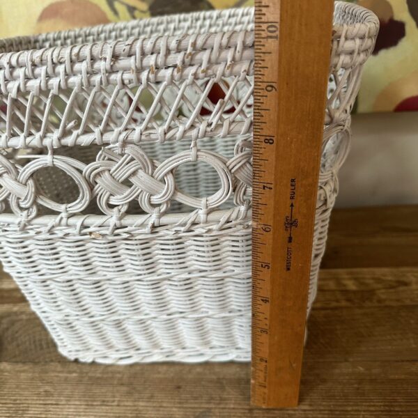 White Wicker Waste Paper Trash Basket Boho Beach Cottage - Image 6