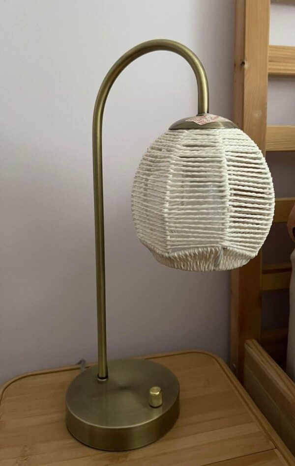 White Woven Rope Style Desk Lamp 18” H w/ Brass Arm & Base Perfect Condition - Image 2