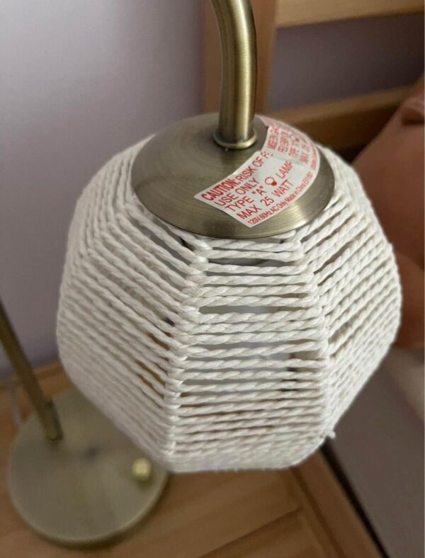 White Woven Rope Style Desk Lamp 18” H w/ Brass Arm & Base Perfect Condition - Image 3