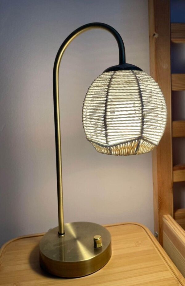 White Woven Rope Style Desk Lamp 18” H w/ Brass Arm & Base Perfect Condition