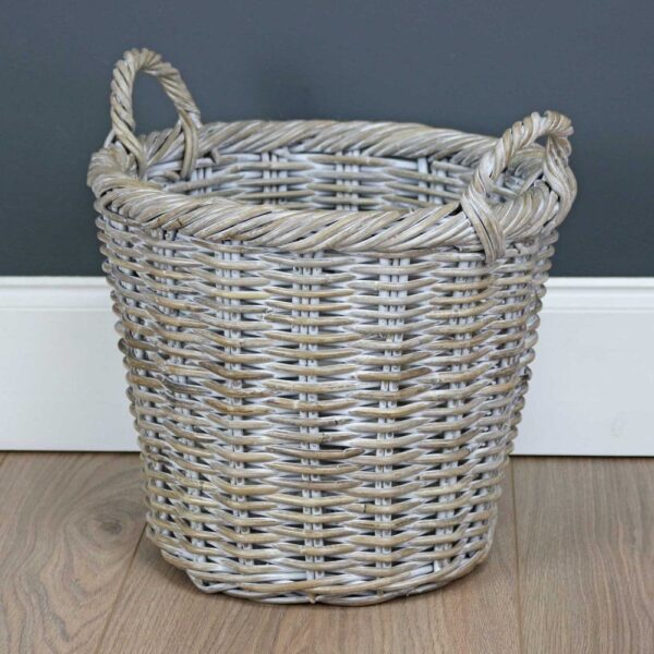 Whitewash Rattan Round Wicker Storage Basket