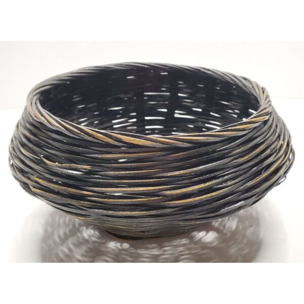 Wicker Basket Black Round Decorative Bowl Artisan Weaving 9" Diameter Home Decor