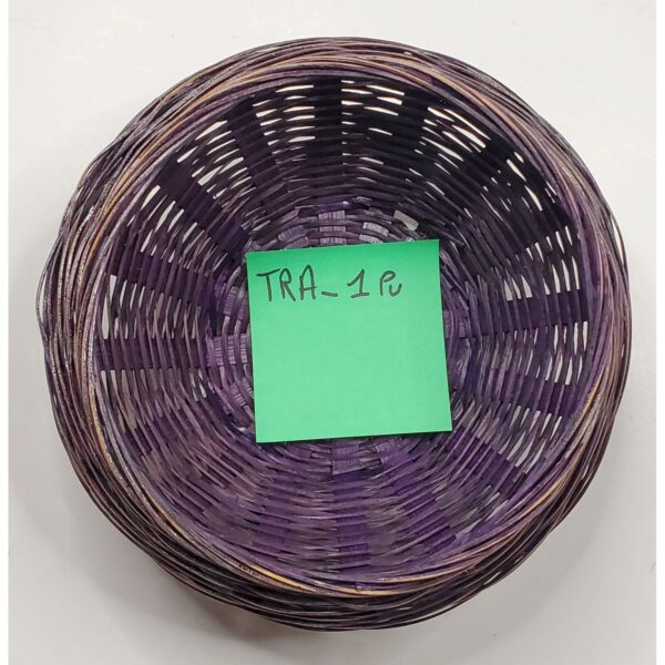 Wicker Basket Purple Round Decorative Bowl Artisan Weaving 9" Diameter Home Deco - Image 2