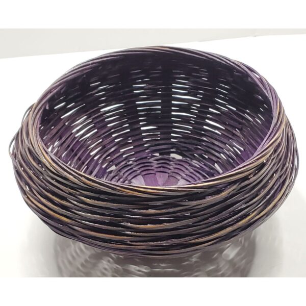 Wicker Basket Purple Round Decorative Bowl Artisan Weaving 9" Diameter Home Deco - Image 3