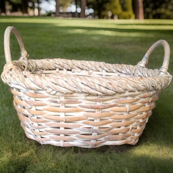 Wicker Basket Rectangle Study Well Made With Handles Farmhouse Country Kitchen