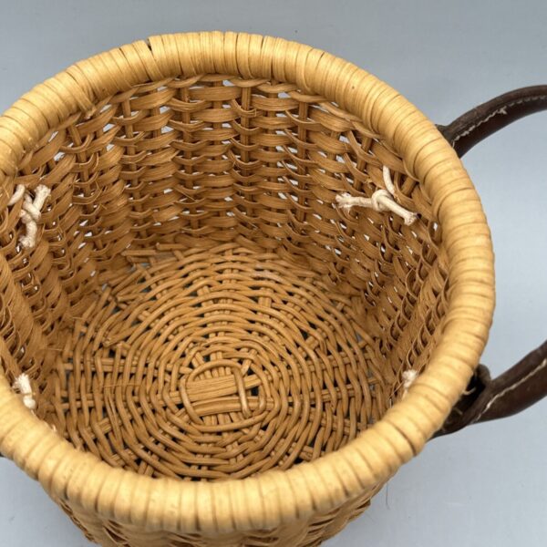 Wicker Basket With Leather Handles 5”h 6”w - Image 2