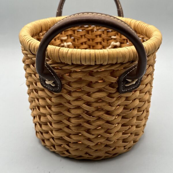 Wicker Basket With Leather Handles 5”h 6”w - Image 3