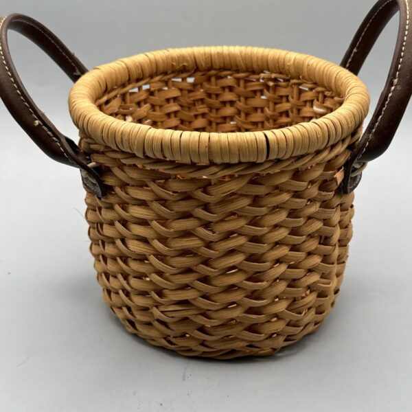 Wicker Basket With Leather Handles 5”h 6”w - Image 4