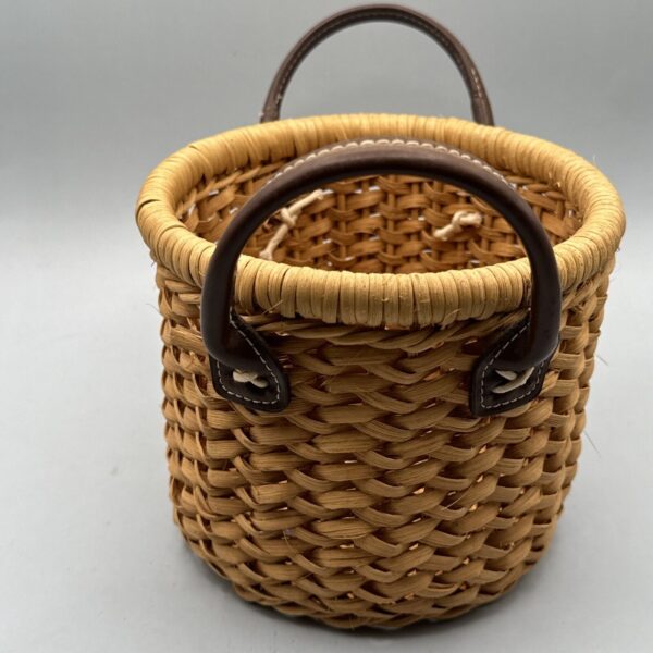 Wicker Basket With Leather Handles 5”h 6”w - Image 5