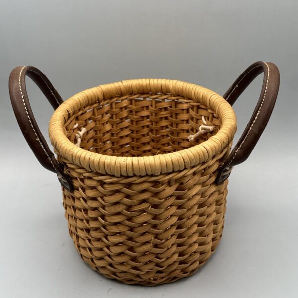 Wicker Basket With Leather Handles 5”h 6”w