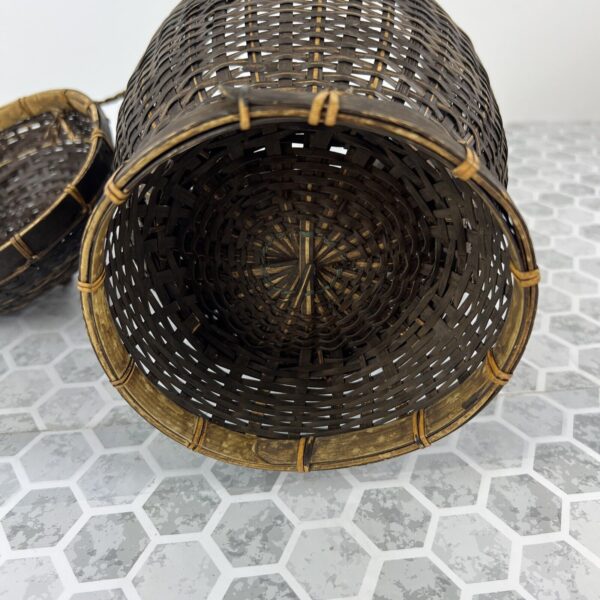 Wicker basket with lid black woven boho ethnic 13”t X 7”w - Image 6