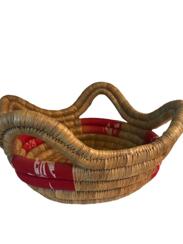 Wicker Coiled Round Basket With Handles Red Boho Decor 12” - Image 2