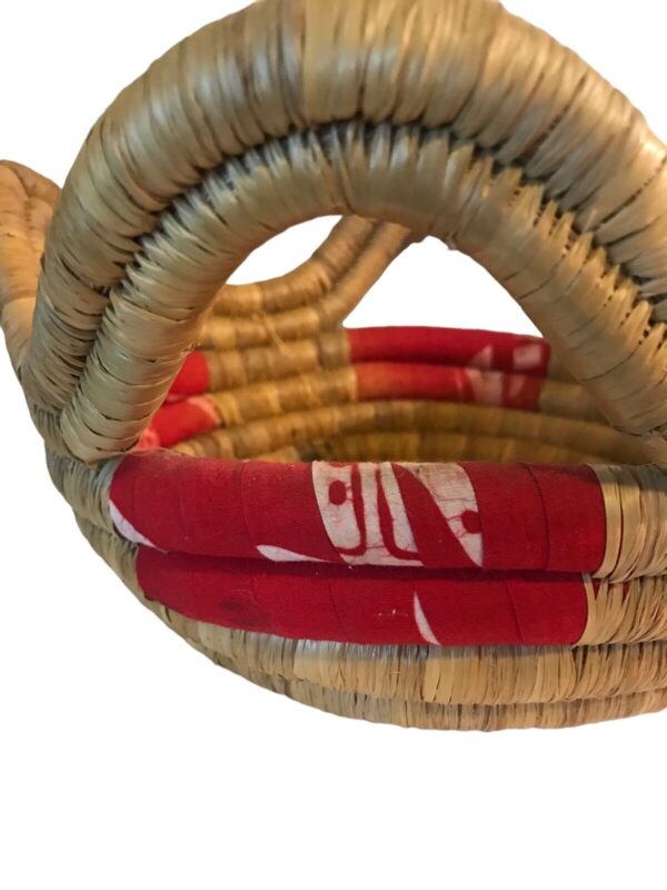 Wicker Coiled Round Basket With Handles Red Boho Decor 12” - Image 3