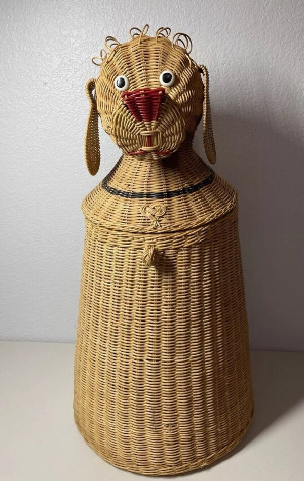 Wicker Dog Basket Hamper Retriever Vintage Large Boho Decor