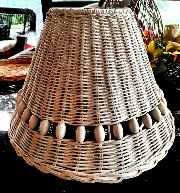 Wicker Lamp Shade 10" high 14" wide White vintage - Image 4