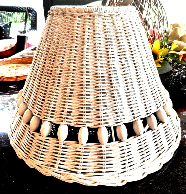 Wicker Lamp Shade 10" high 14" wide White vintage