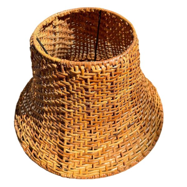 Wicker Lamp Shade Woven Straw Rattan Coastal Rustic Farmhouse Boho Brown 14" - Image 3