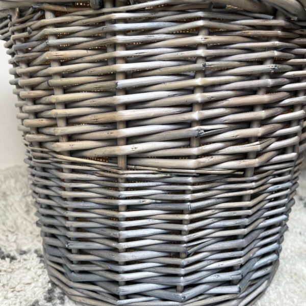 Wicker Lined Log Basket Classic Round Fireplace Storage Grey Woven Wood Handles - Image 4